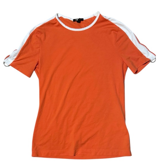 Escada Tops - Escada Orange/White Stretch Cotton Jersey Racer Stripe T-Shirt, Size 34/US 4